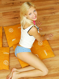 Teens4Free presents: Amazing blonde nude teen decided to place herself at the attic of her wooden house on four orange pillows for her dirty intention.