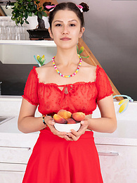 Teens4Free presents: Slim teen girl poses in sexy red outfit and takes it off to present her tits, ass and pussy