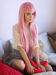 Teens4Free presents: Teen sweetheart with a long pink hair gets nude and flashes her gorgeous breasts and pussy