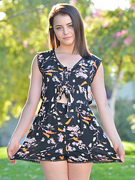 Teens4Free presents: Svelte american dark-haired teen Kylie Quinn in shorts toys her twat outdoor