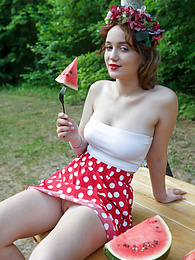 Teens4Free presents: Nice belarusian stunner Rokki removes all clothes on a blanket in a backyard