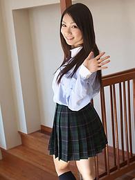 Teens4Free presents: Asian schoolgirl Tomoyo Hoshino strips to stockings and poses outdoors