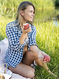 Teens4Free presents: Skinny blonde Paulina gets naked on a blanket in a field of wheat